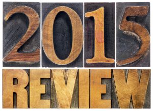 2015 review - annual review or summary of the recent year - isolated text in letterpress wood type blocks