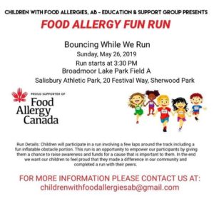 Food Allergy Fun Run Alberta poster