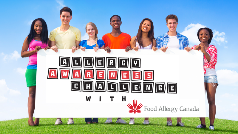 Youth holding an "Allergy Awareness Challenge" sign.