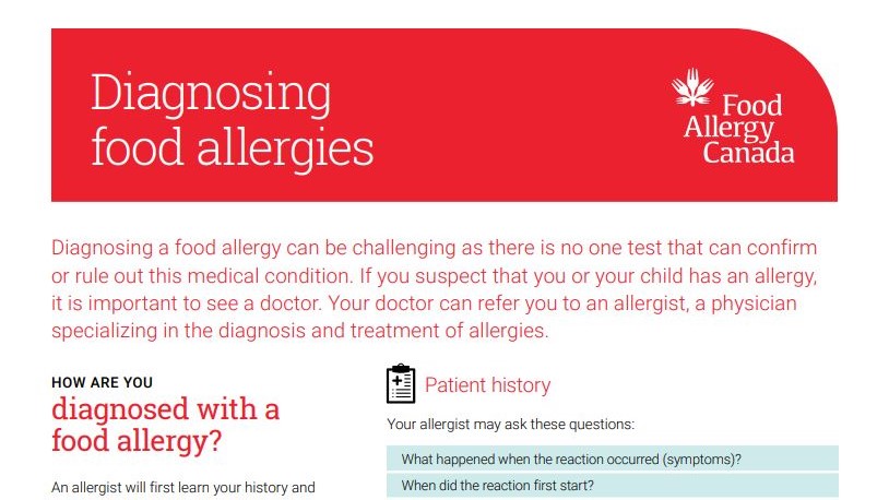 Diagnosing food allergies patent sheet