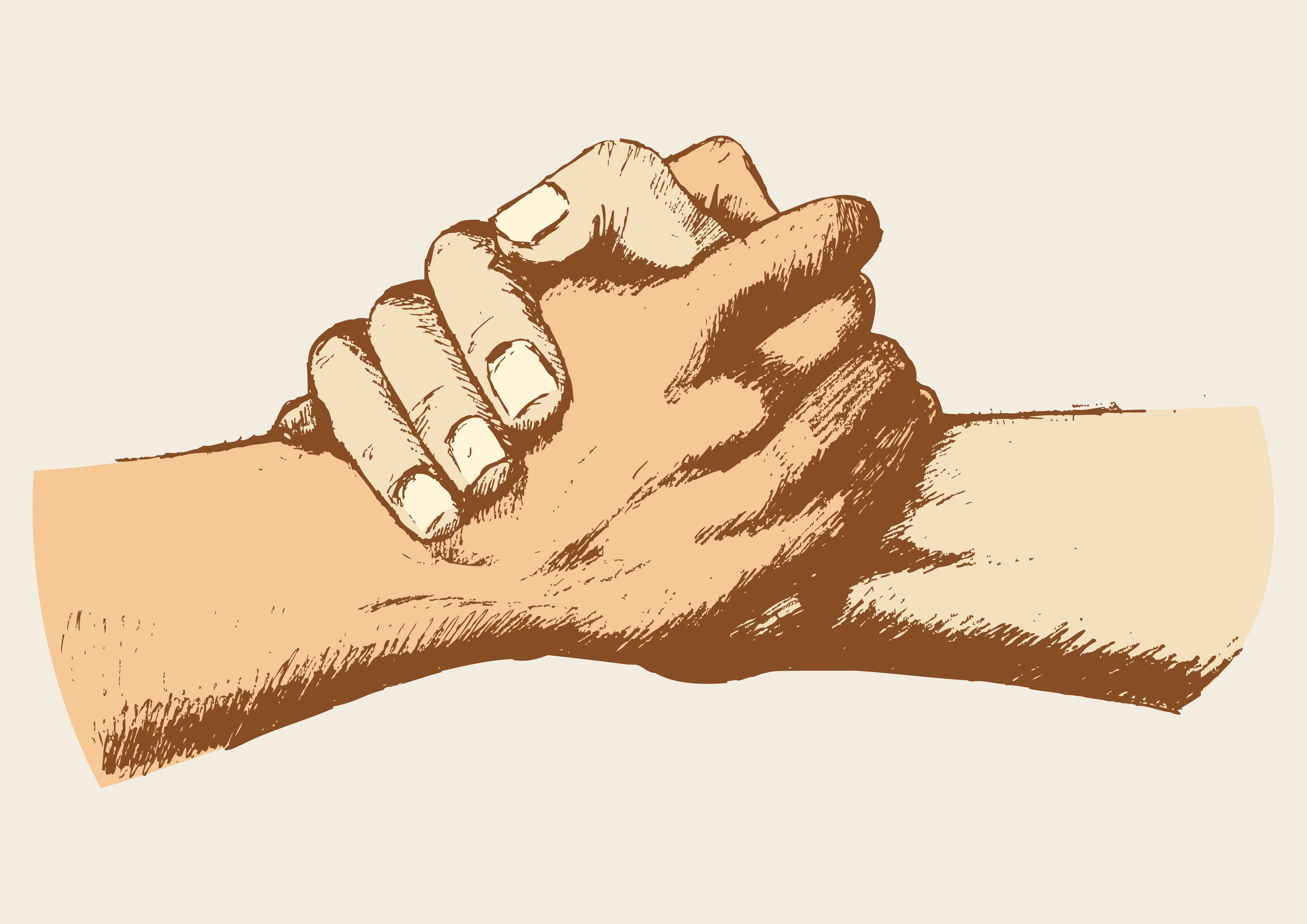 Sketch illustration of two hands holding each other strongly