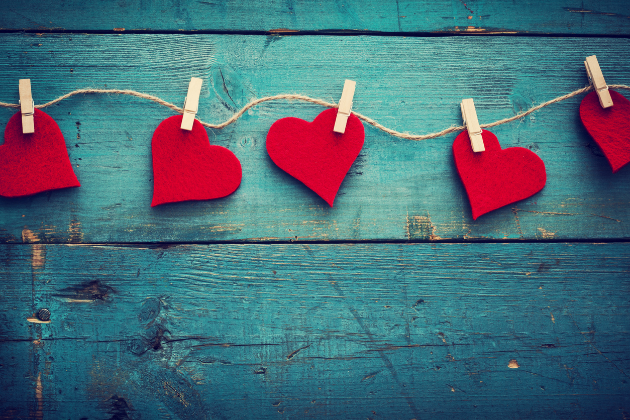 Valentines day hearts on wooden background