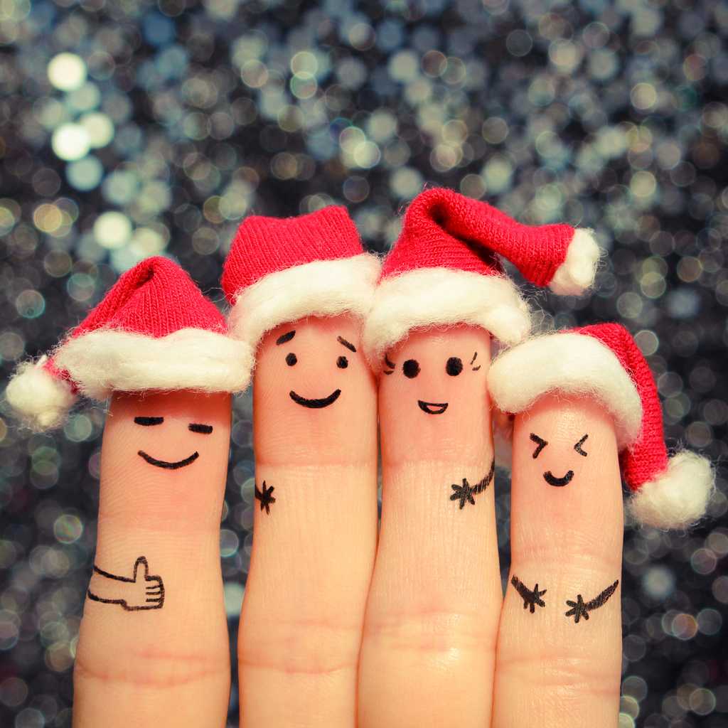 Finger art of friends celebrates Christmas.