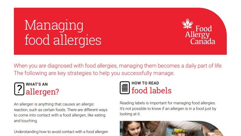 Managing food allergies patient sheet