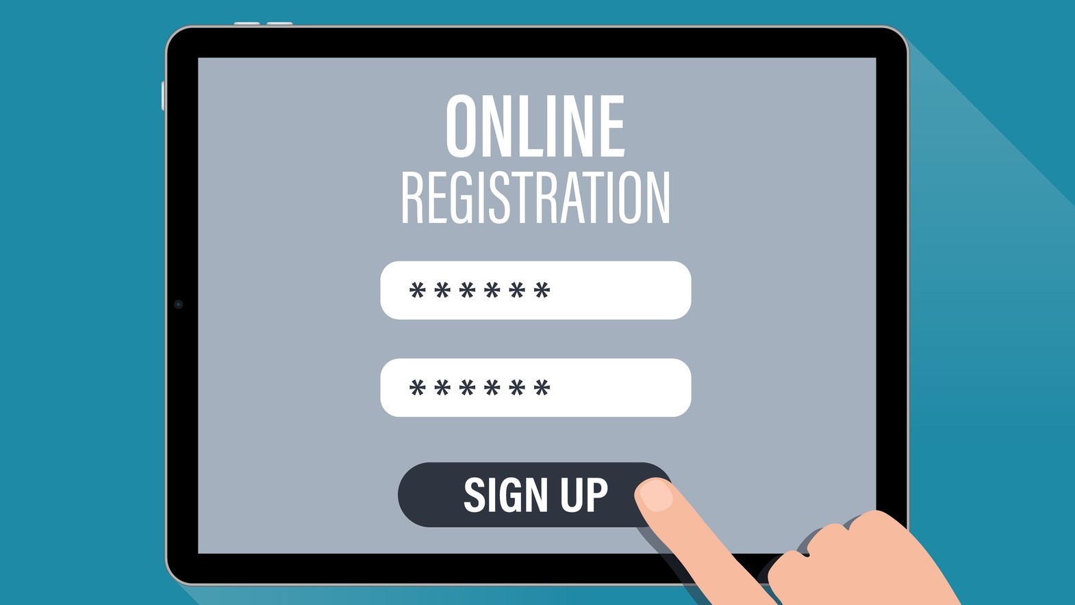 Online Register page. Registration page on tablet screen.