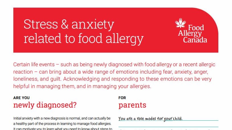 Stress and anxiety related to food allergy patient sheet