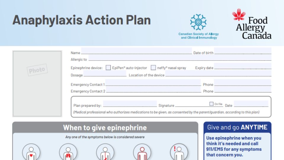 Anaphylaxis action plan