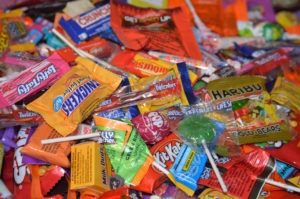 Pile of mixed packaged candy